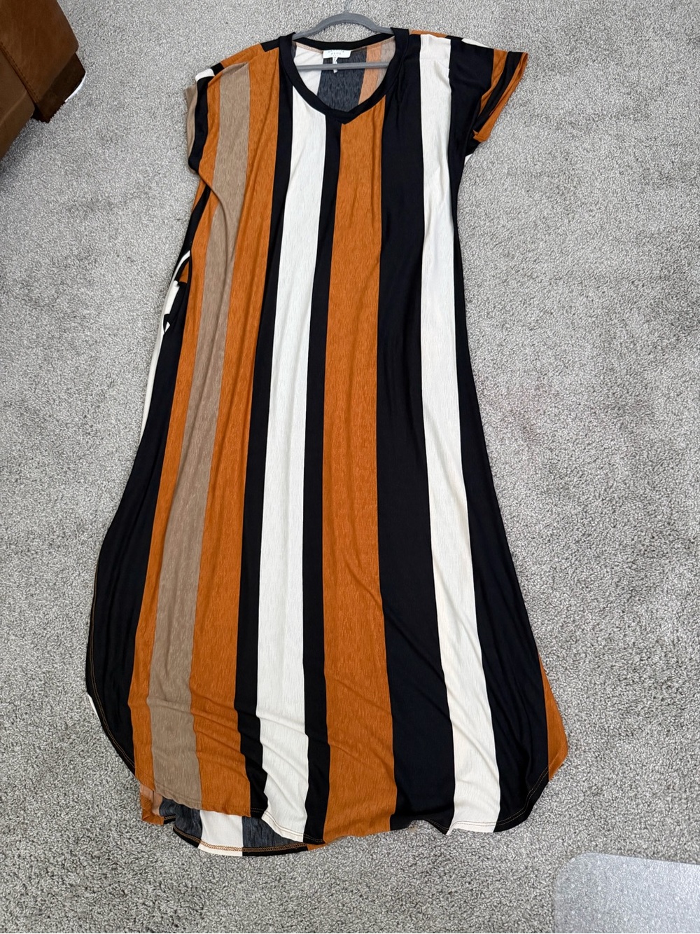 Janette Plus Vertical Stripe V-Neck Maxi Tunic - Black, White & Rust